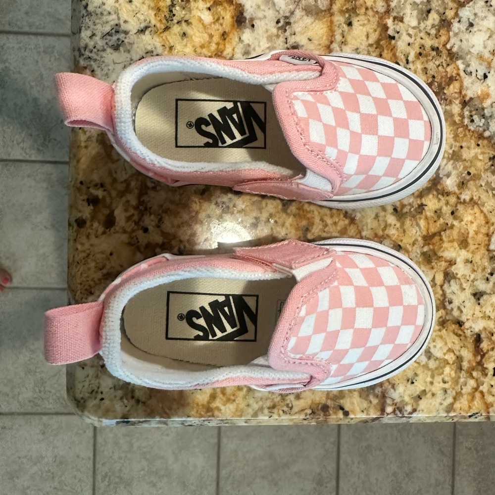 Vans Kids Pink and White Checkered Slip-On Sneakers